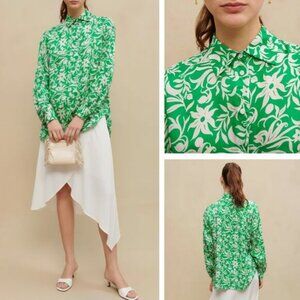 MAJE Printed Satiny Lightweight Shirt Size XS Green White